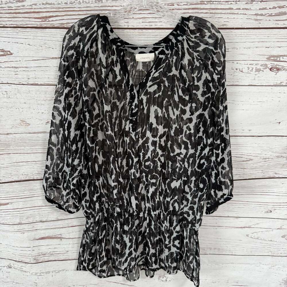 Chicos Women's Leopard Print Sheer Top Size 2.